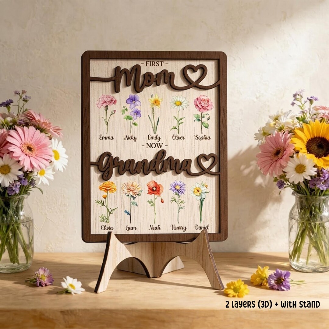 Personalized First Mom Now Grandma Gift, Custom Birth Month Flower ...