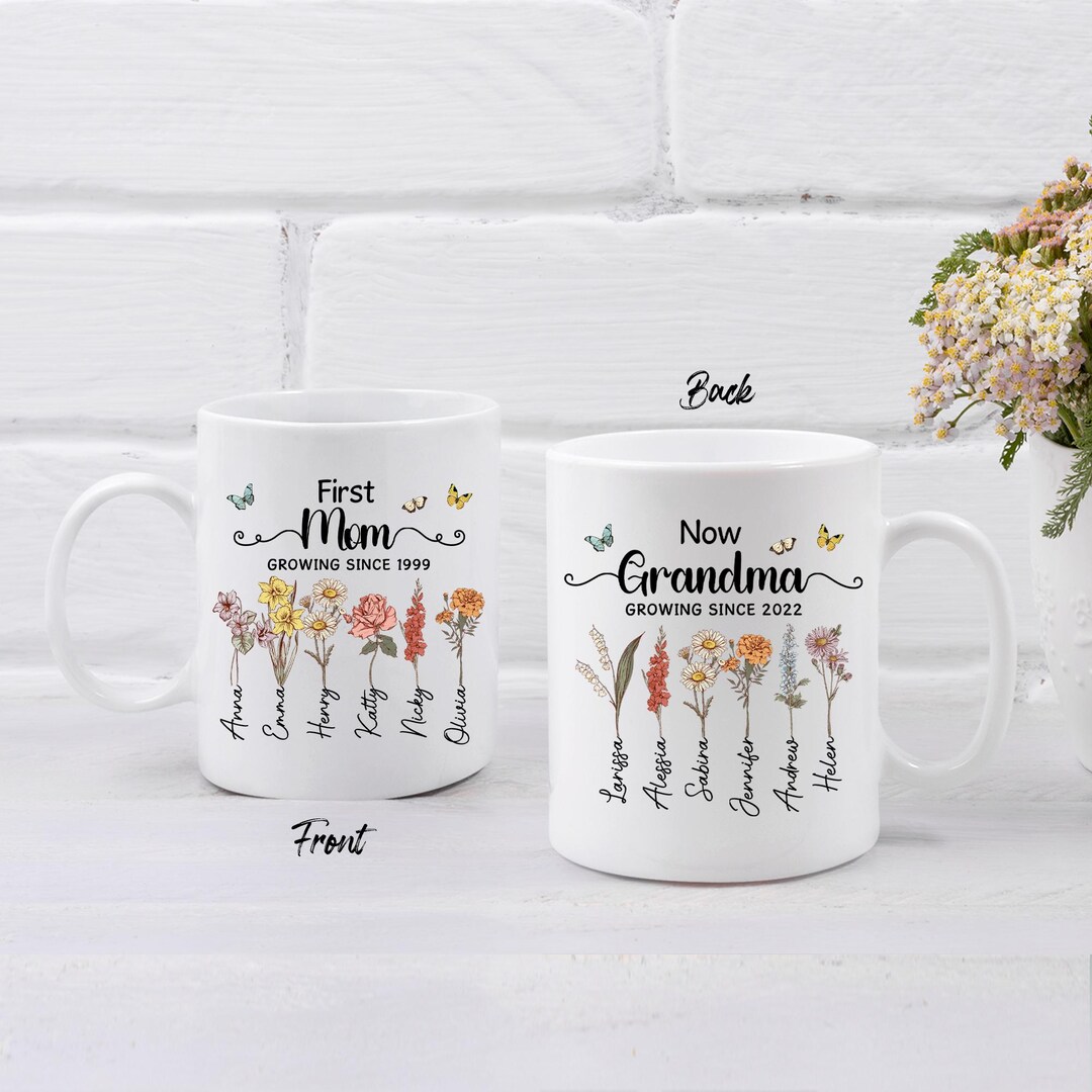 First Mom Now Grandma Gift, Personalized Grandmas Garden Mug, Custom ...