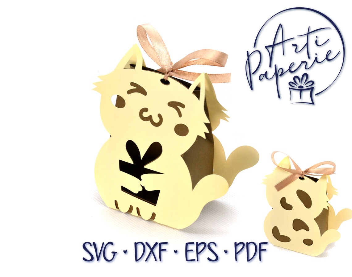 Cat box SVG Kitty gift box template for Cricut Silhouette Etsy