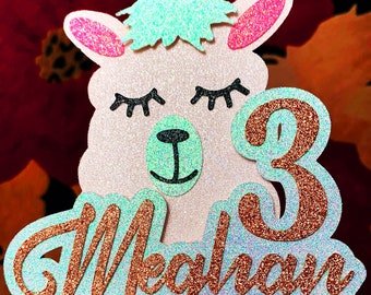 Llama cake topper. Llama Birthday cake topper. Llama party cake topper personalised with your name & age ready to go on your themed cake