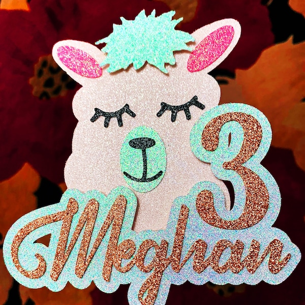 Llama cake topper. Llama Birthday cake topper. Llama party cake topper personalised with your name & age ready to go on your themed cake