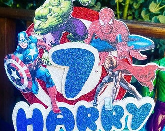 Avengers Cake Topper Personalised with your Childs name & age and superhero can be changed to your kids favourite