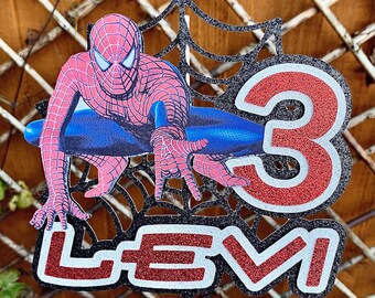 Spiderman cake topper, This Spiderman Topper is personalise with your Childs name & age and is ideal for a Spiderman birthday party
