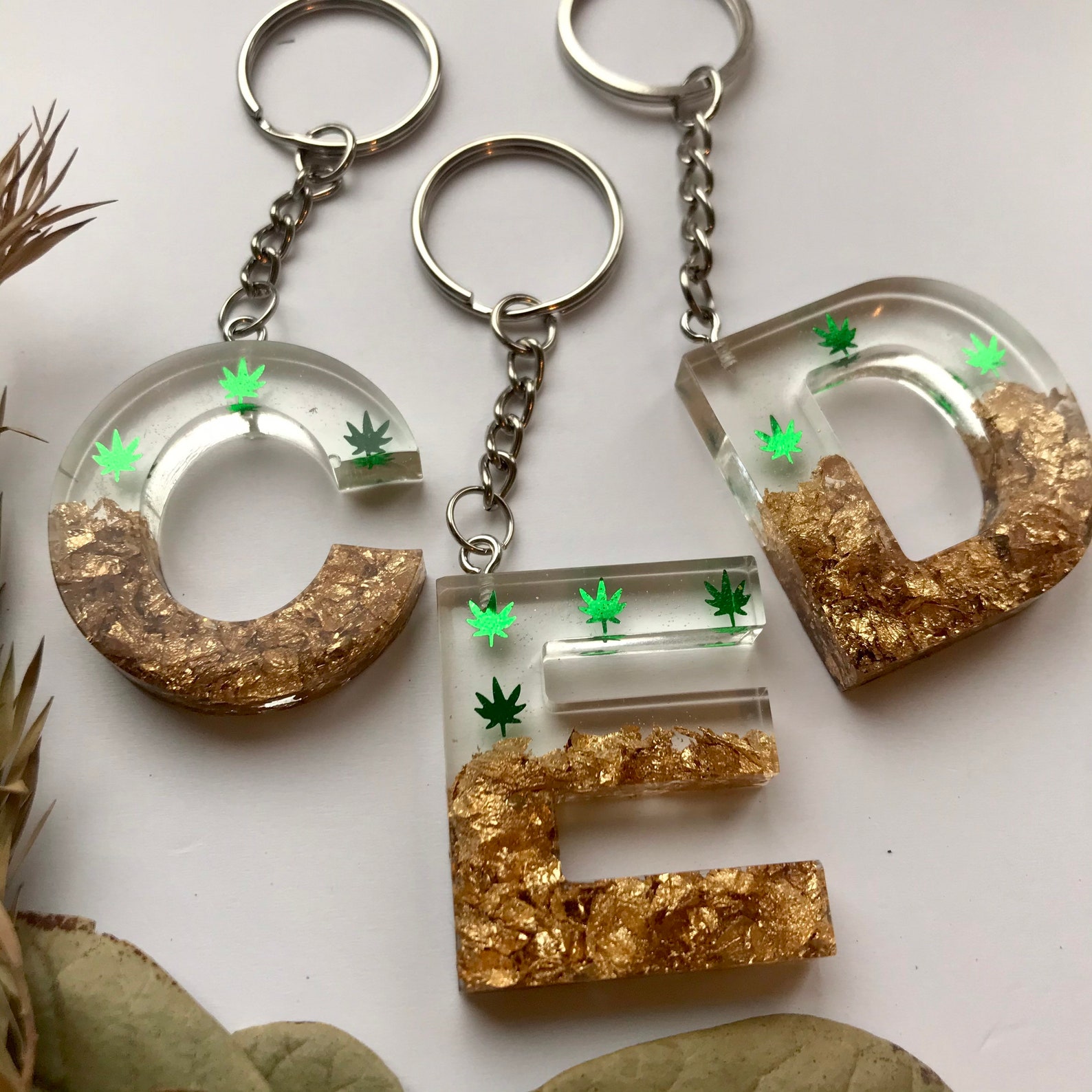 Handmade Epoxy resin Keychain Gold Keyring Etsy