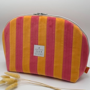 Große Kosmetiktasche "Dopamine" in orange und pink gestreift Samt