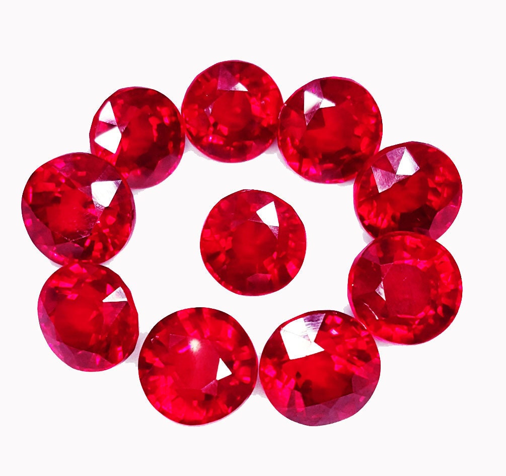 Loose Gemstone Natural Adorable Ruby Lot Round Cut 10 Pcs | Etsy
