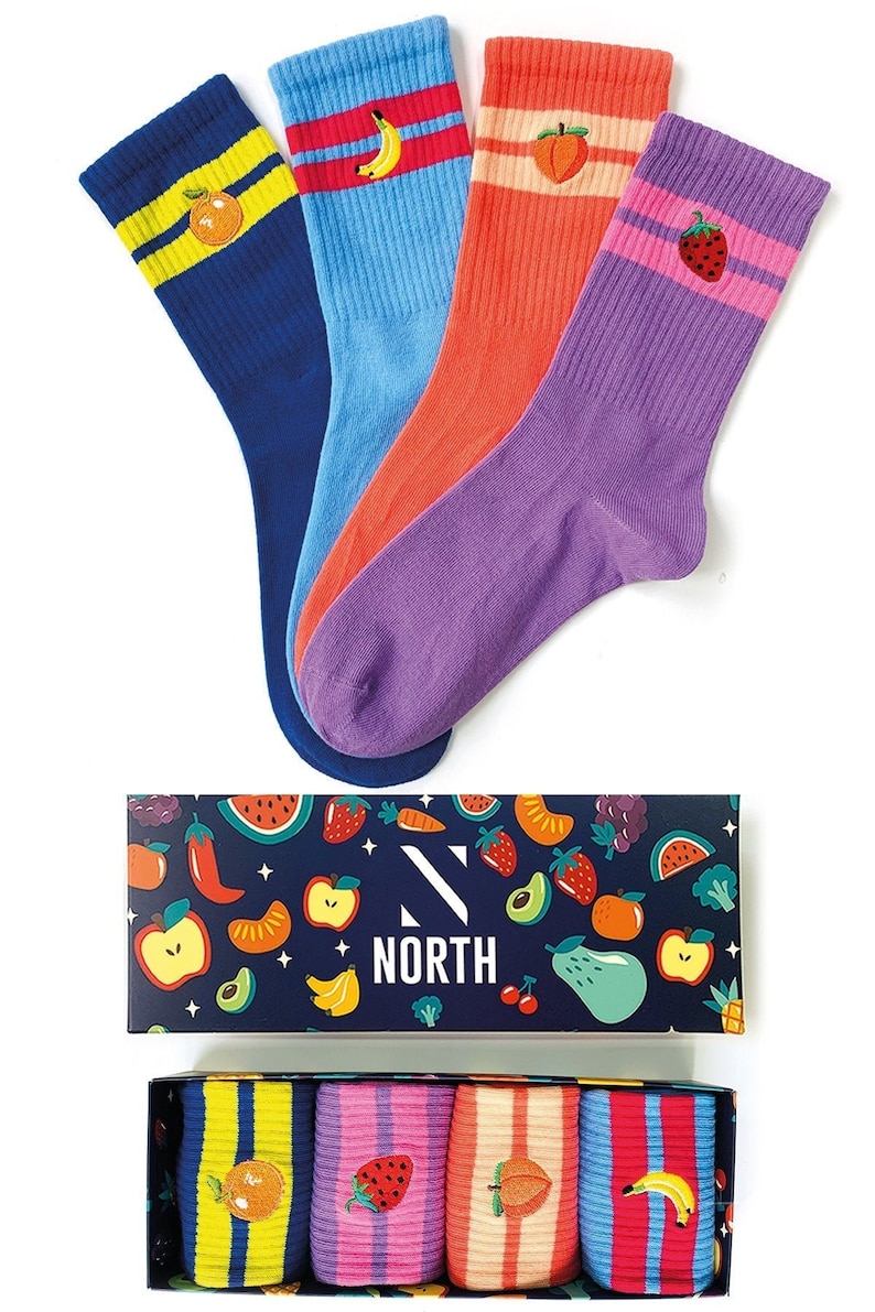4 Pairs Embroidered Fruits Socks Bundle Pack 2 Funny Socks Cool Socks Colorful Socks Happy Socks