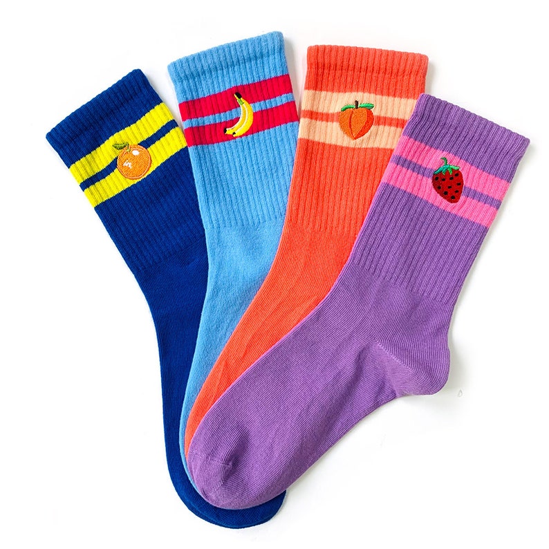 4 Pairs Embroidered Fruits Socks Bundle Pack 2 Funny Socks Cool Socks Colorful Socks Happy Socks