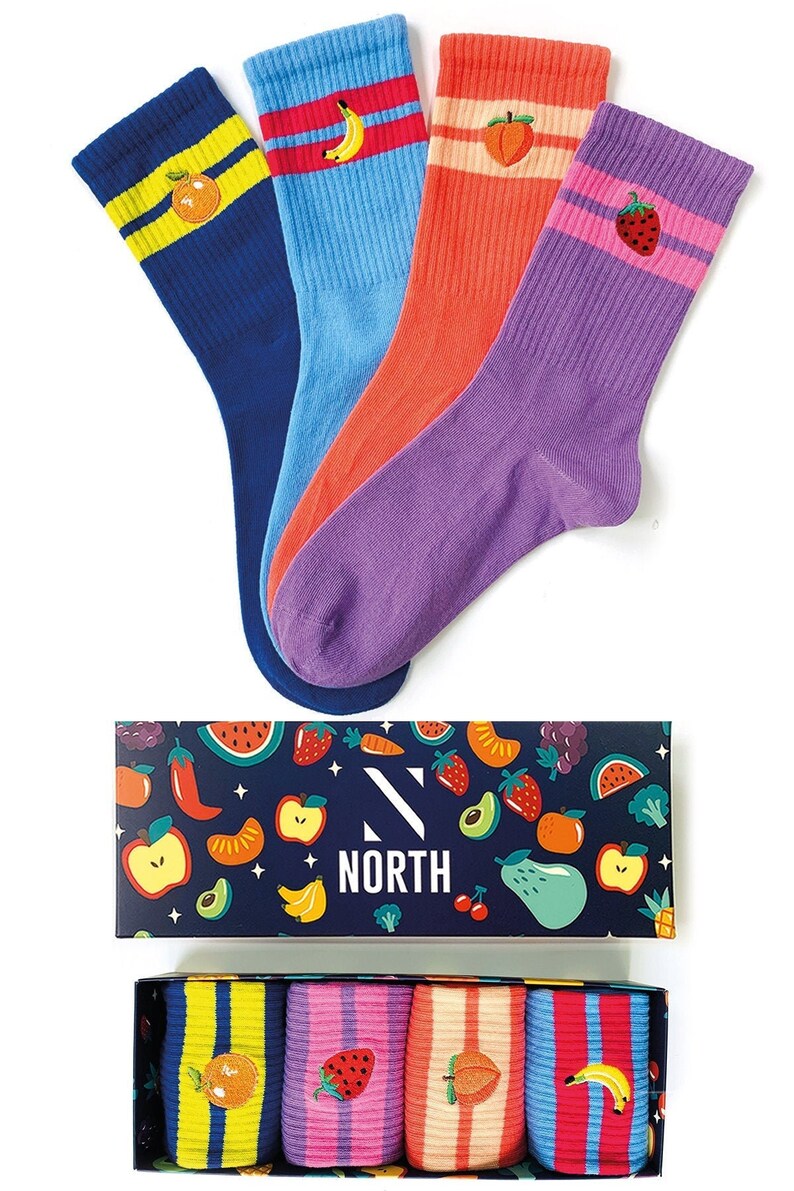 4 Pairs Embroidered Fruits Socks Bundle Pack 2 Funny Socks Cool Socks Colorful Socks Happy Socks