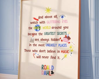 Inspirational Roald Dahl Quote Print, Magical Nursery Wall Art, Kids Room Decor, Printable Digital Download