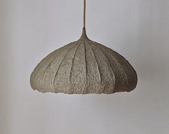 Paper Mache Pendant Lamp, Round Shade, Rustic Eco-Friendly Lighting
