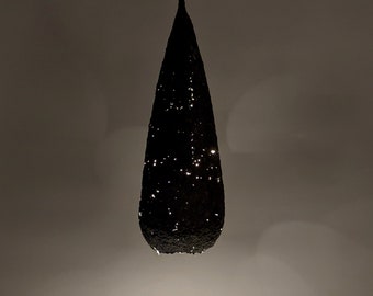 Elongated Drooping Paper Pulp Lamp, Grey Black Natural Material, Vegan. Hive Style