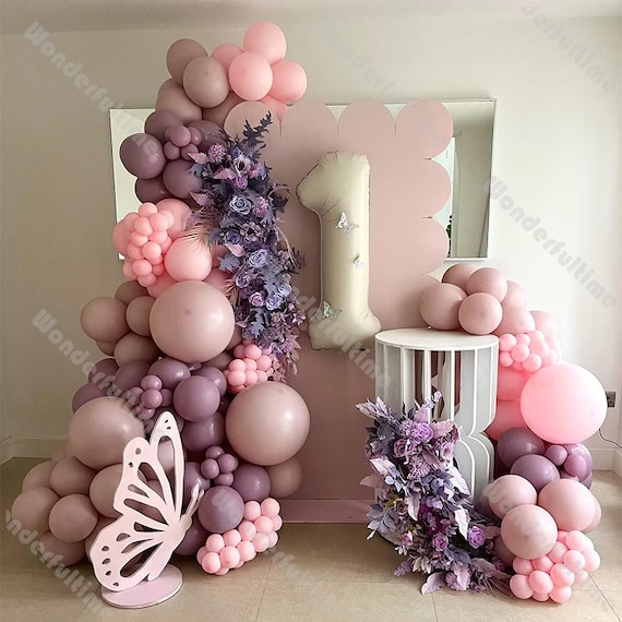 120pcs Pinkish Purple Balloon Garland Kit Baby Shower Gender Reveal 1st Birthday Backdrop Kids Party Decor Boho Bridal Shower