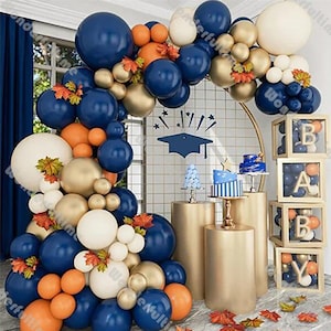 109pcs Balloons Garland Kit Boy Birthday Decoration Balloon Arch Kit Baby Shower Decor Matte Navy Blue Matte Orange Chrome Gold Natural Sand