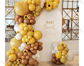 132pcs Mustard Yellow Balloon Garland Baby Shower Gender Reveal Bee Birthday Party Boho Bridal Shower Anniversary Wedding Decoration