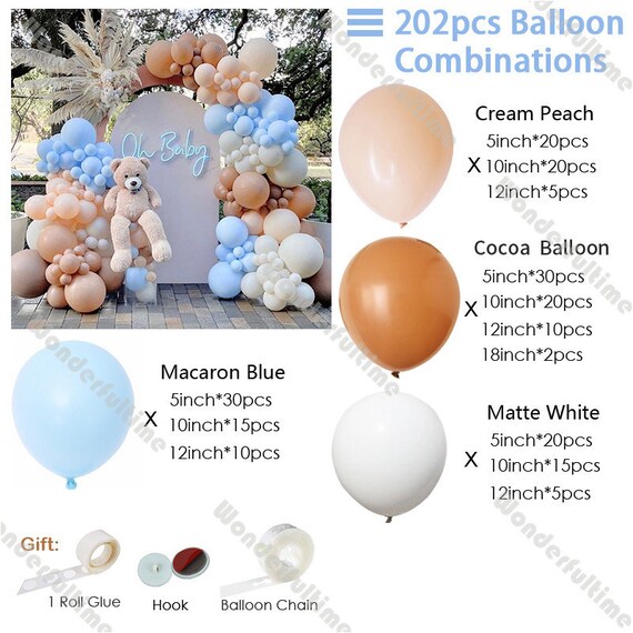 202pcs Macaron Blue Balloons Garland Arch Kit Mocha Brown Blush