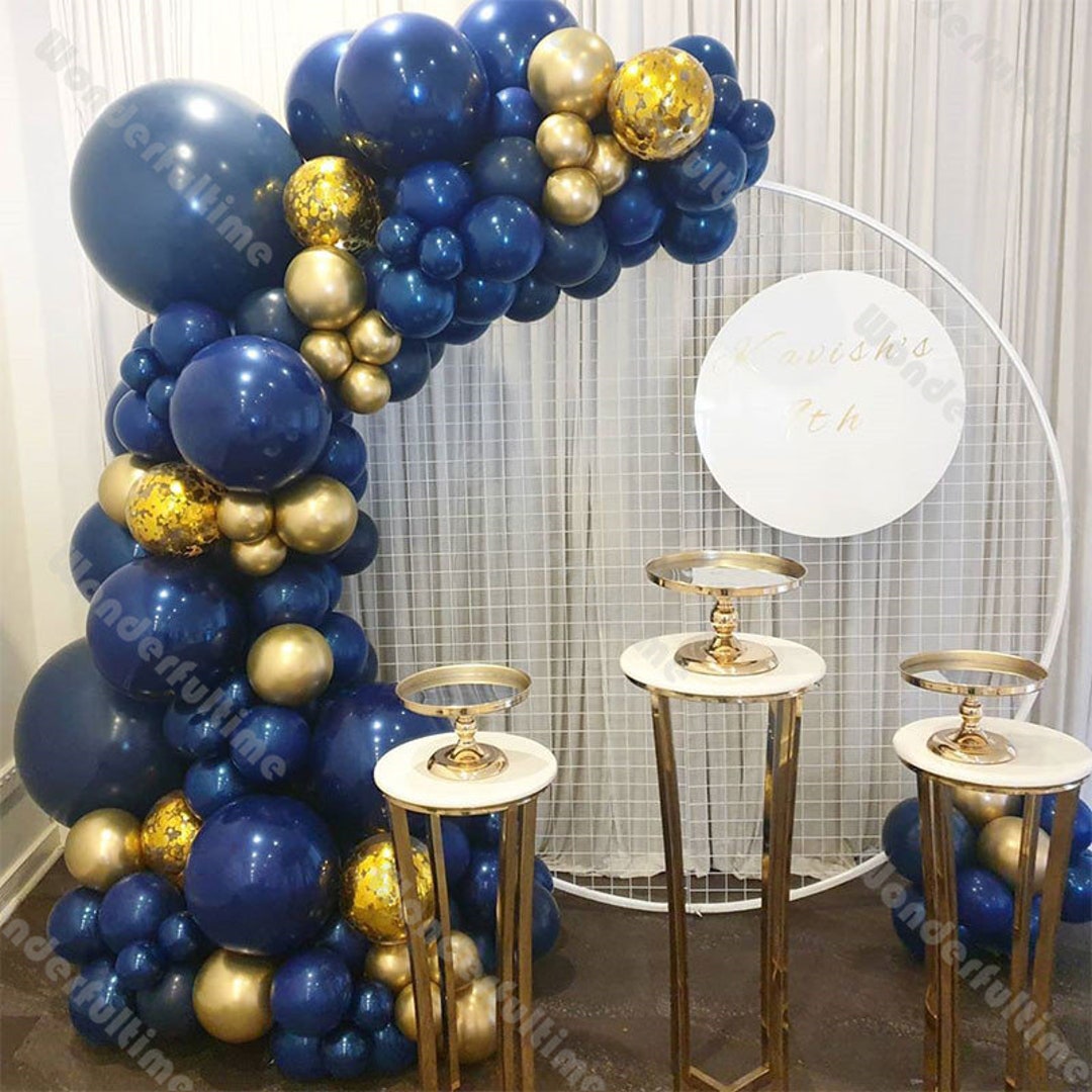 112pcs Navy Blue Balloons Garland Kit Chrome Gold Confetti Balloon Arch