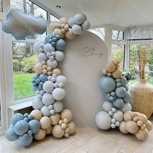 133 pezzi Palloncini Baby Shower Ghirlanda raddoppiata Palloncino blu albicocca Sfondo Genere Rivela 1 ° Compleanno Decorazioni per feste per bambini Retro Addio al nubilato
