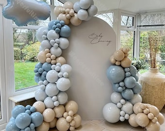 133 Uds. Globos para Baby Shower, guirnalda, globo azul albaricoque duplicado, telón de fondo, revelación de género, 1er cumpleaños, decoración de fiesta para niños, despedida de soltera Retro