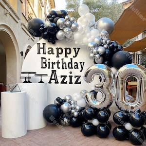 187pcs nero opaco bianco argento cromato coriandoli palloncino ghirlanda arco decorazione festa di compleanno anniversario di matrimonio baby shower decor