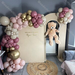 147pcs Boho Balloon Garland Gold Pink Double Stuffed Balloon Backdrop Baby Shower Gender Reveal 1st Birthday Backdrop Bridal Shower Arch