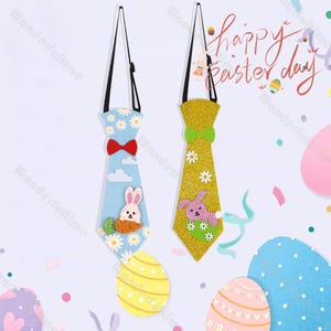 Easter Bunny Multicolored Pattern Tie Spring Neck Tie Easter Decorative Tie for Kids Baby Shower Birthday Party Decor Easter Gift