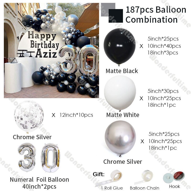 Kit Arco Palloncini Nero Bianco Argento - 103 Pezzi Per Feste Compleanni Matrimoni - Foto 11