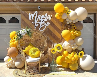 119pcs Mustard Yellow Balloon Arch 1st Birthday Backdrop Gender Reveal Bee Baby Shower Boho Bridal Shower Anniversary Wedding Decoration