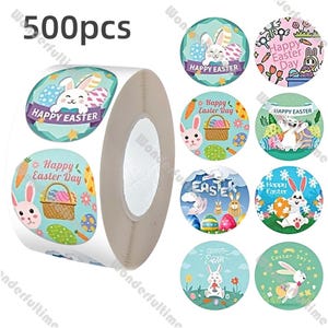 500pcs Per Roll Easter Party Round Sticker Happy Spring Bunny Sticker Set Kids Easter Stickers Journal Stickers Easter Gift Labels