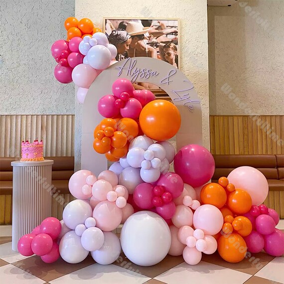 Kit de guirnalda de globos rosa y azul, arco de globos rosa y azul con  globos de fiesta de color morado macarrón, rosa y azul, kit de guirnalda de