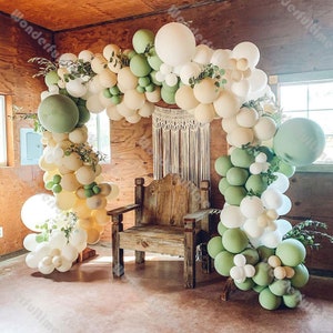 189 pezzi di palloncini verdi e bianchi polverosi, ghirlanda, arco, decorazione di nozze, baby shower, festa di compleanno, palloncino color sabbia naturale, anniversario