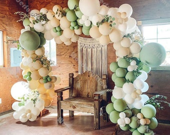 189pcs Dusty Green and White Balloon Garland Arch Wedding Decoration Baby Shower Birthday Party Decor Natural Sand Color Balloon Anniversary