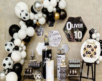 90pcs Matte Negro Blanco Globo de Fútbol Garland Arch Kit Kids Fútbol Decoración de cumpleaños Cromo Oro Plata Globo Baby Shower Decoración
