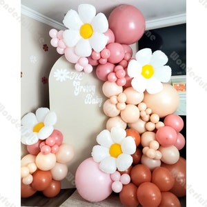108pcs Daisy Balloon Garland Two Groovy Birthday Cream Peach Pink Baby Shower Daisy Sfondo Wedding Gender Reveal Birthday Party Supplies
