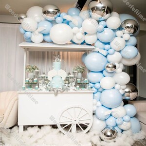 107pcs Macaron blu opaco bianco 4D argento palloncini ghirlanda arco kit forniture di nozze fai da te baby shower festa di compleanno addio al nubilato decorazione
