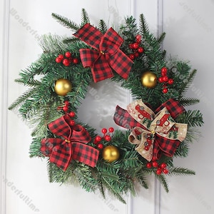 Red Berry Wreath,Country Christmas Wreath,Reusable Christmas Wreath,Winter Front Door Wreaths,Christmas Wreath With Bows,Holiday Door Decor