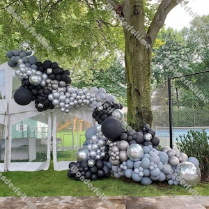 289pcs Matte Black Chrome Silver Doubled Gray Balloon Arch Garland Kit DIY Wedding Adult Birthday Party Bridal Shower Engagement Decoration
