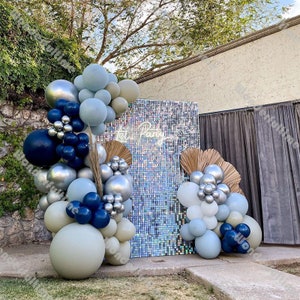 119pcs Chrome Silver Pearl Navy Blue White Sand Balloons Garland Arch Birthday Decoration Baby Shower Party Valentine&#39;s Day Wedding Supplies