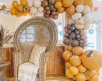 121pcs Mustard Yellow Balloon Arch Natural Sand Caramel Bumble Bee Balloons Baby Shower 1st Birthday Gender Reveal Bee Party Decoration