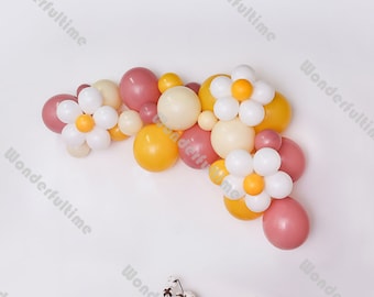 Daisy Balloon Garland Kit,Balloon Arch,Flower Party Decor,Summer Birthday Party,Two Groovy Party,Baby Shower,Lemon,White,Yellow,Dusty Pink
