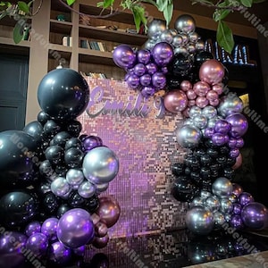 163pcs Black Silver Latex Balloons Garland Arch Kit Birthday Party Decoration Purple Hot Pink Balloon Decoration Wedding Baby Shower Decor