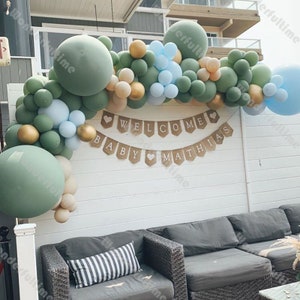 109pcs Dusty Green Balloon Arch Garland Kit Birthday Decoration Macaron Blue Cream Peach Metal Gold Balloon Set Baby Shower Wedding Supplies