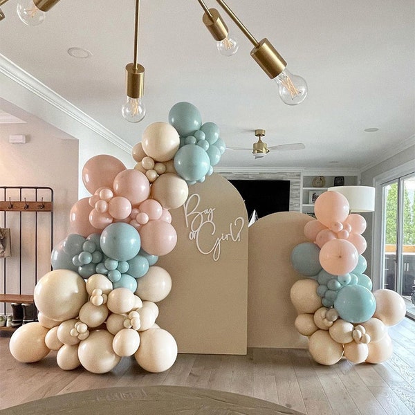 122 Uds. Guirnalda de globos bohemios macarrón azul melocotón globos de fiesta Baby Shower género revelar suministros de fiesta de cumpleaños decoración de boda