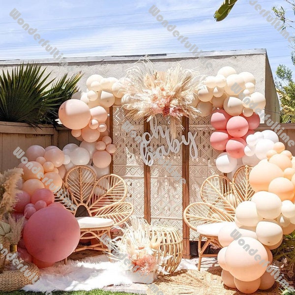 Blush Balloon Garland,DIY Balloon Arch Kit,Matte Balloons-Dusty Pink,Cream Peach,Matte White,Natural Sand Balloon Garland,Boho Balloon Arch