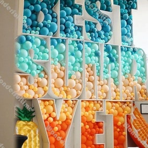 Boîte de remplissage de ballons prédécoupée 73/100/120 cm de A à Z lettres géantes support de ballon mariage baby shower 1er anniversaire toile de fond mosaïque modèle cadre