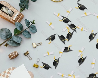 Juego de 100 troqueles para birretes de graduación, minisombreros de graduación, adornos de mesa, confeti para sombreros de graduación, artículos para esparcir en la mesa, suministros para fiestas de graduación