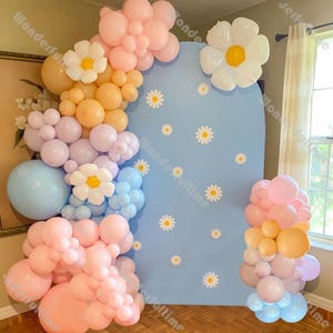 102 pezzi Due palloncini Groovy Arco Rosa Blu Margherita Palloncini Baby Shower Genere Rivela Bomboniere Compleanno Anniversario Decorazione di nozze