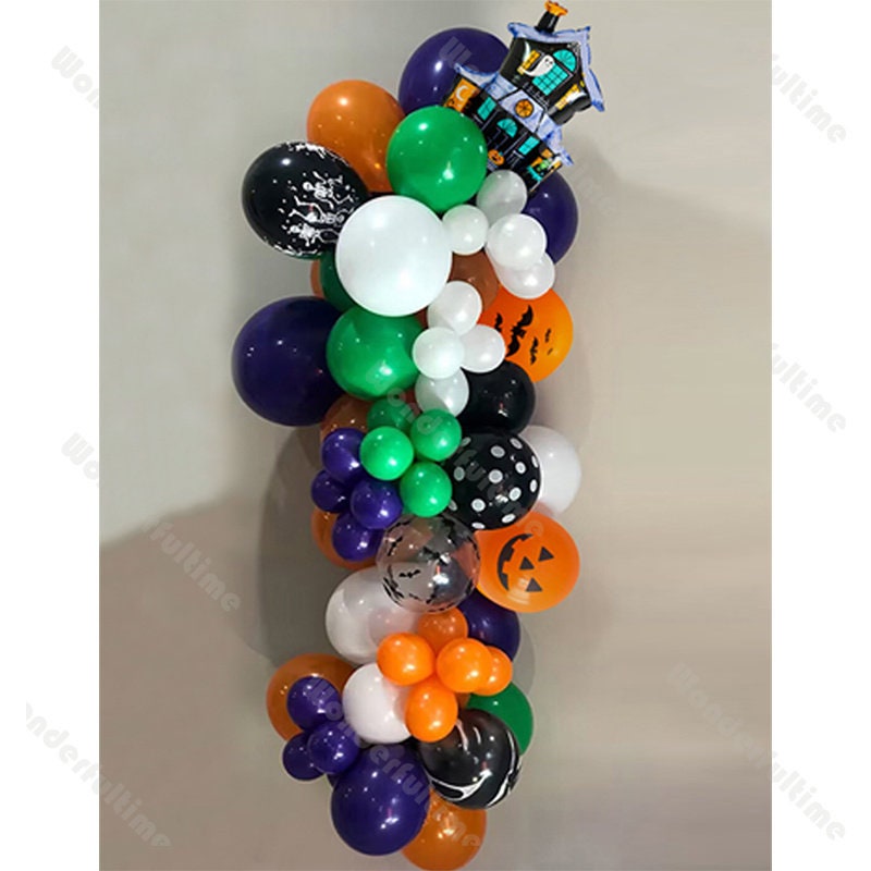 89pcs Spooky Balloon Arch White Purple Black Skull Balloon Fall Baby Shower Halloween Kid Parties Graduation Haunted House