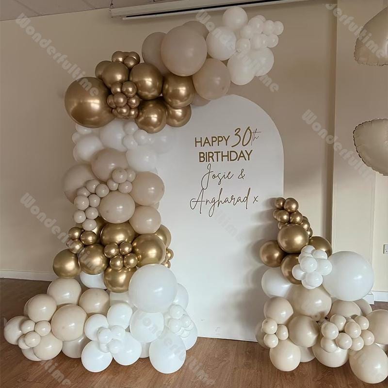 158pc Happy Birthday Balloon Garland Arch Kit Natural Sand White Gold ...