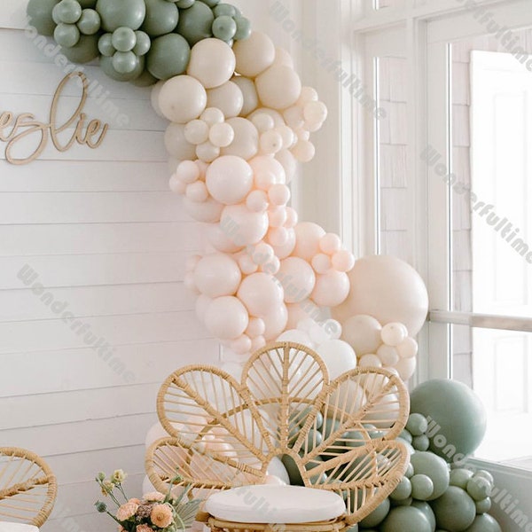 Wedding Dusty Green Beige Balloons Garland Arch Kit Baby Shower Decorations DIY White Sand Balloons Adult Birthday Party Bridal Shower Decor